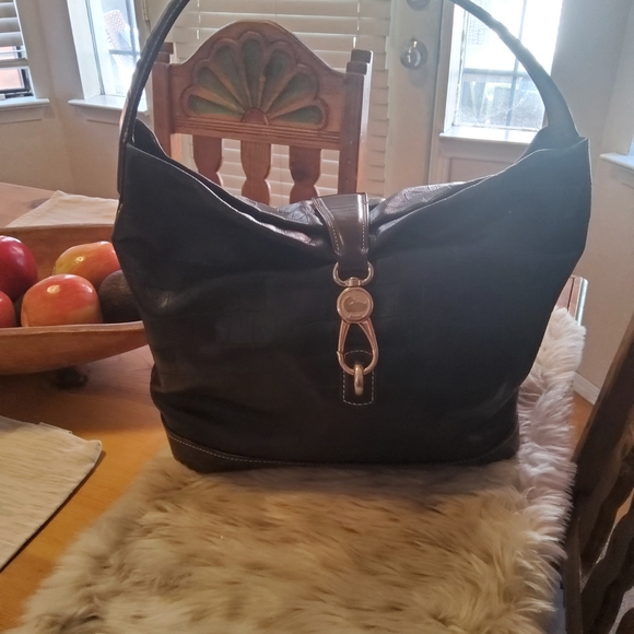 Dooney & Bourke Handbags - Dooney & Bourke Black Croc Embossed Logo Lock Sac Bag GUC